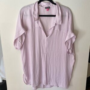 Vince Camuto Lilac Purple Flowy Silky Short Sleeve V-Neck Blouse Size XXL